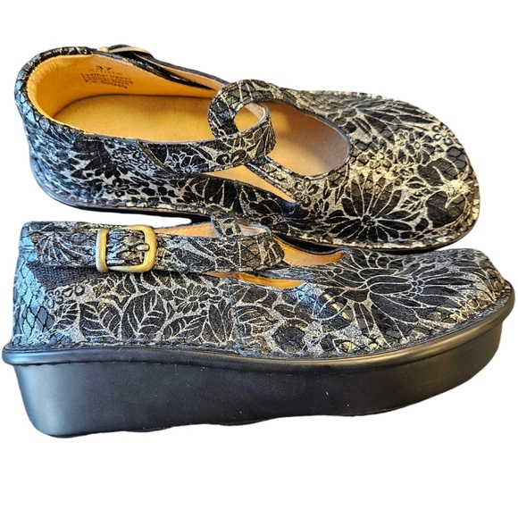 Spring Step Artiste Leather Comfort Shoe Mule Clog Black Floral Womens - Picture 8 of 9